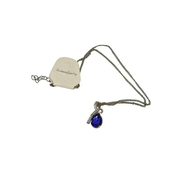 NWT Fashion Jewelry Blue Teardrop Pendant Necklace - Picture 3 of 3